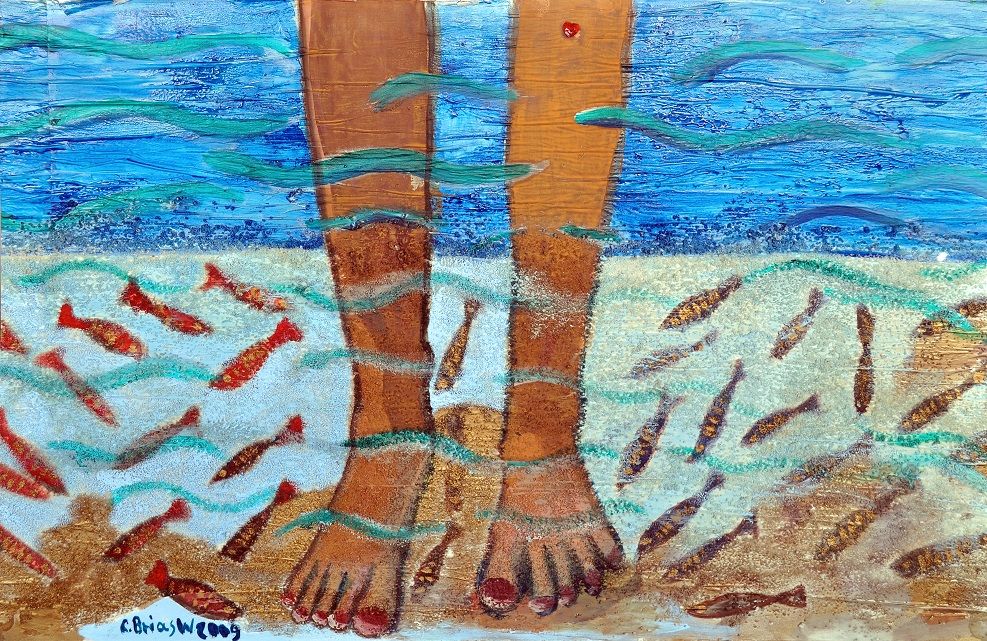 photo Carmen Brias - Fishes playing with our feet. 50.5 x 74 cm   Mixed media  on MDF Date 2009_zpsihnwistm.jpg