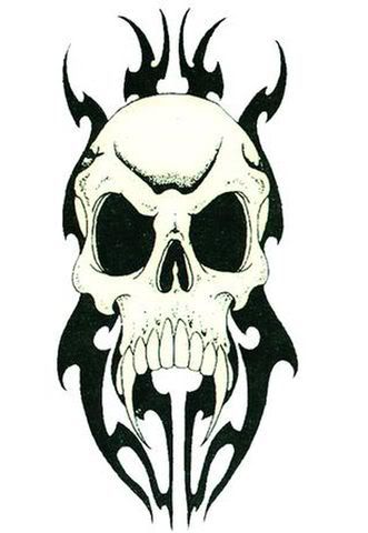 Markings: A skull tattoo on the back of his neck, a scythe on his left wrist 