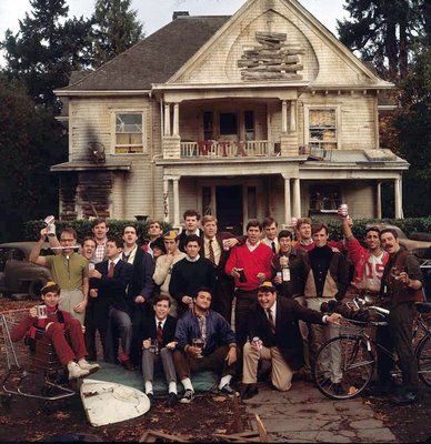 What is the motto of Faber College in <em>Animal House</em>? Image