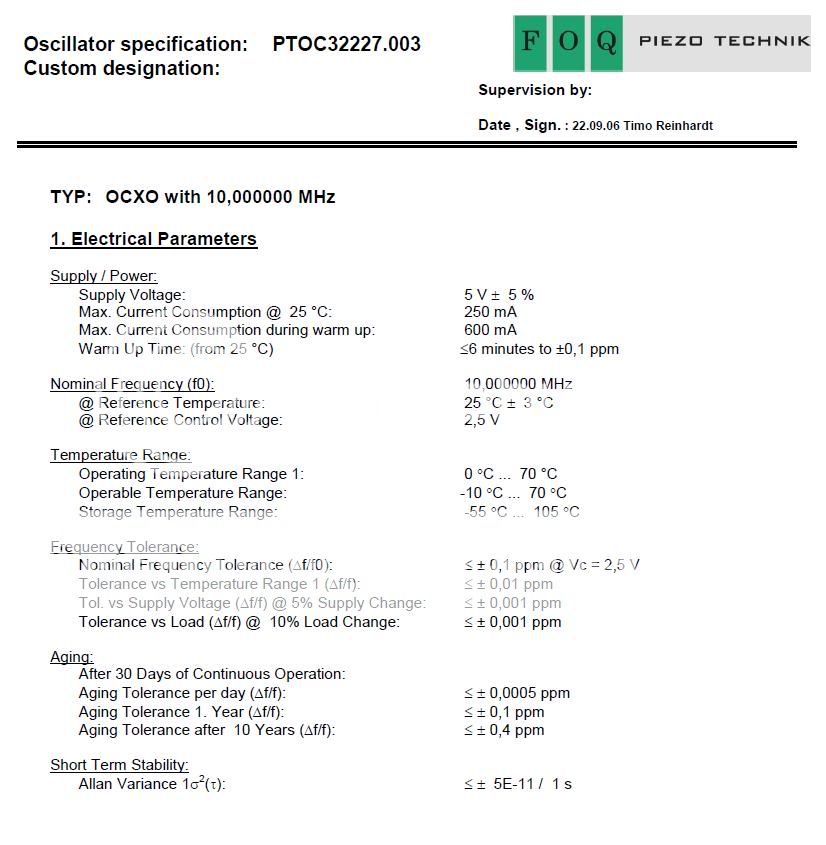 High Precision PIEZO PTOC32227 OCXO 10MHz  